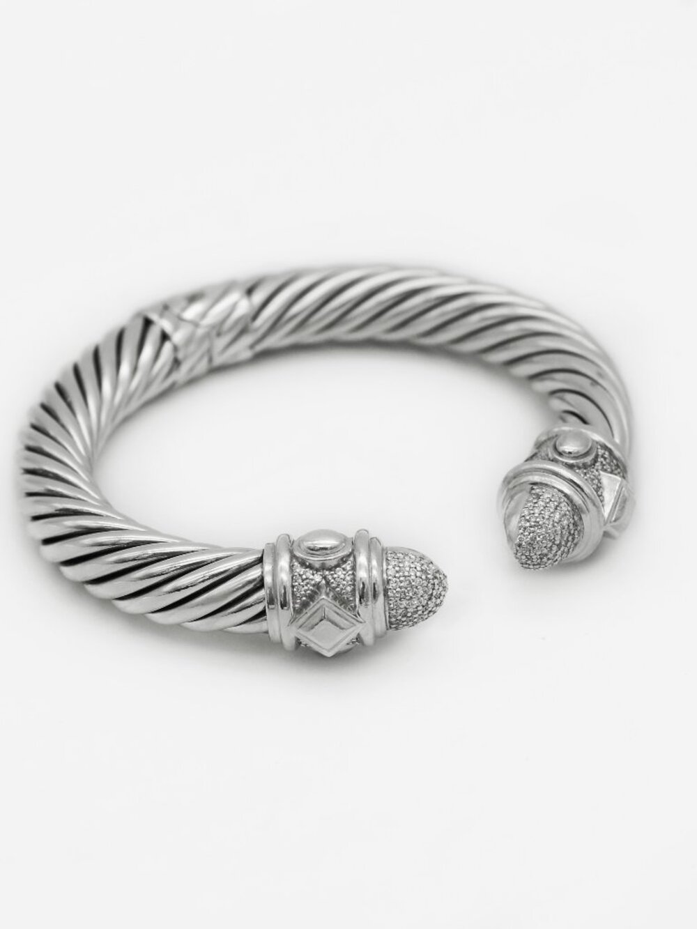 David Yurman 925 Silver Diamond Renaissance Cuff Bracelet